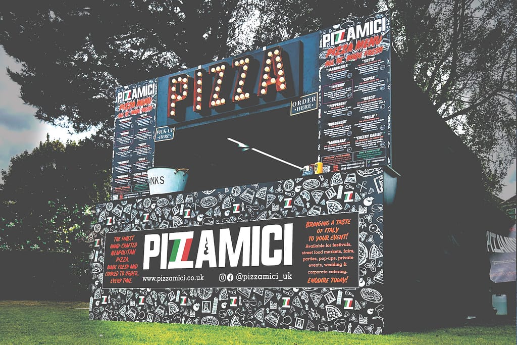 Festival PIZZAMICI tent with marquee sign